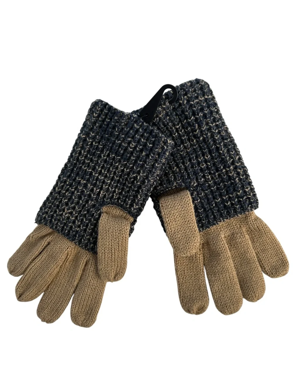 AllSaints Angled Stitch Marled Wool Blend Gloves Navy Tan Multi NWOT